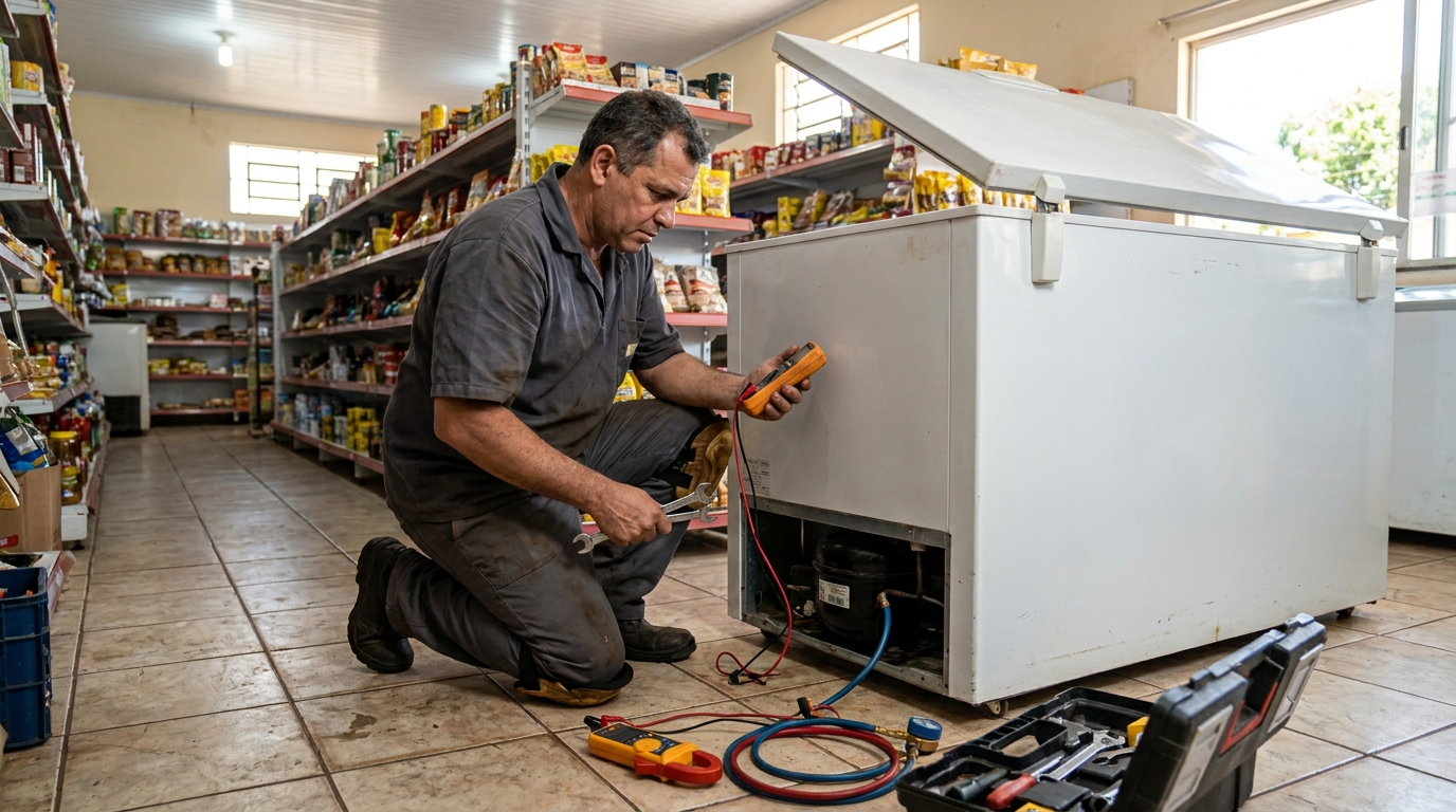 Troca de termostato de freezer em atendimento em Natal‑RN